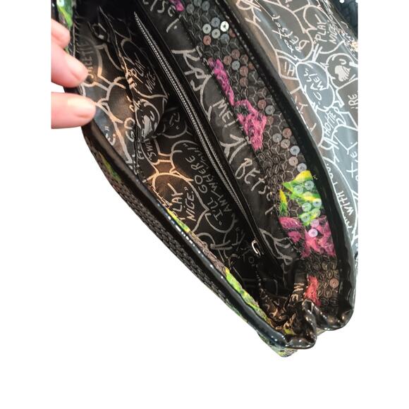 Betsey Johnson  floral sequined black Purse crossbody handbag shoulder bag   *E - Picture 6 of 7